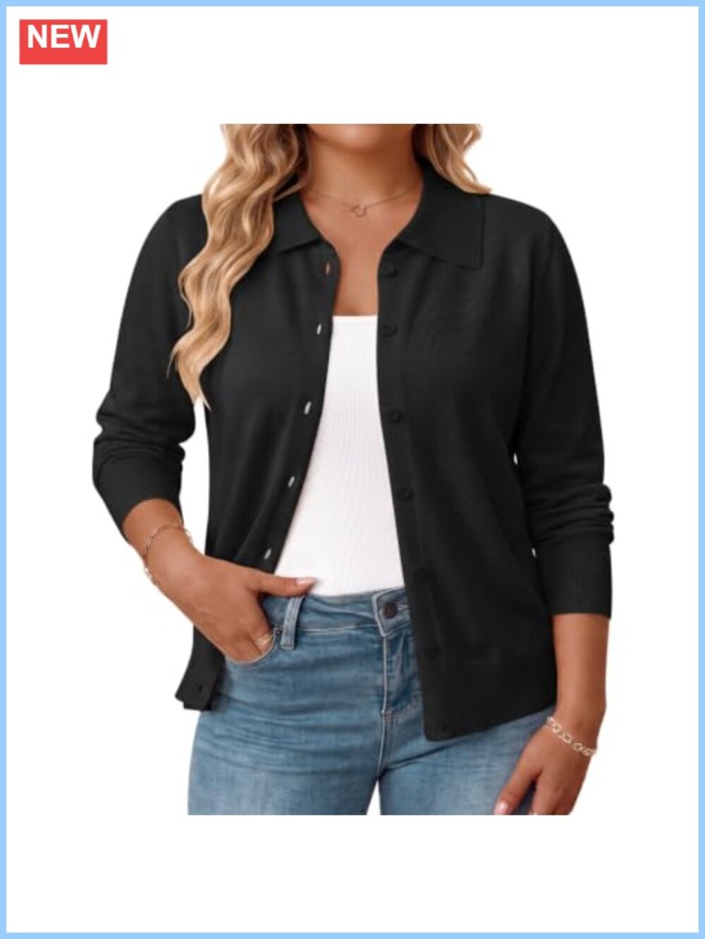 Plus Size Cardigan Lapel Collar Lightweight Button Down Long Sleeve Sweater